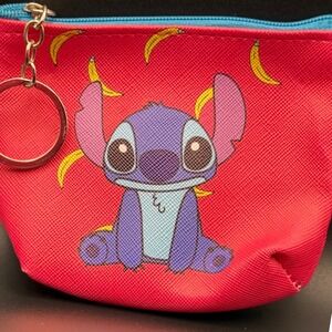 Purse Pouch Cosmetic Bag Keychain Red Banana Print